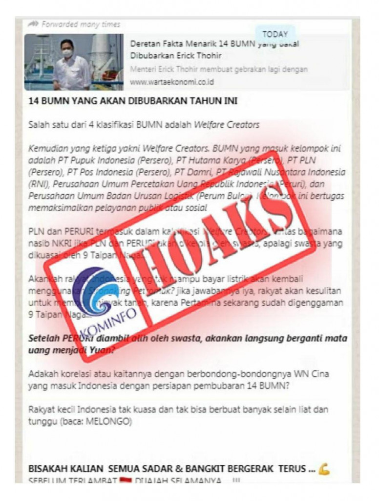 [HOAKS] PERURI akan Diambil Alih Swasta dan Rupiah Berganti jadi Yuan
